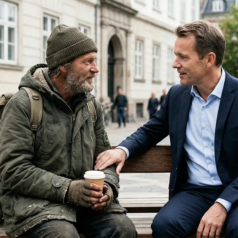 En politiker og en hjemløs - Desværre er politikeren KUN interesseret fordi der er valg